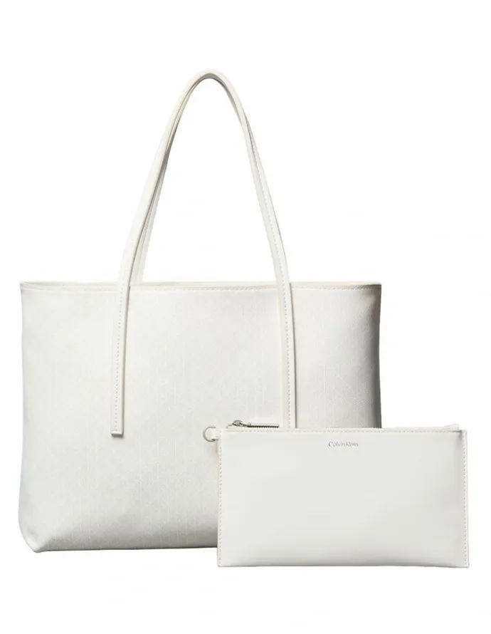 Calvin Klein Emblem Allover Print Tote Bag With Pouch in White
