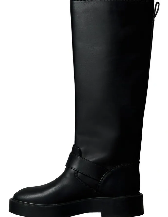 Calvin Klein Leather Stacked Heel Biker Boots in Black