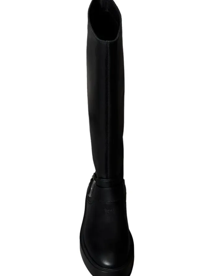Calvin Klein Leather Stacked Heel Biker Boots in Black