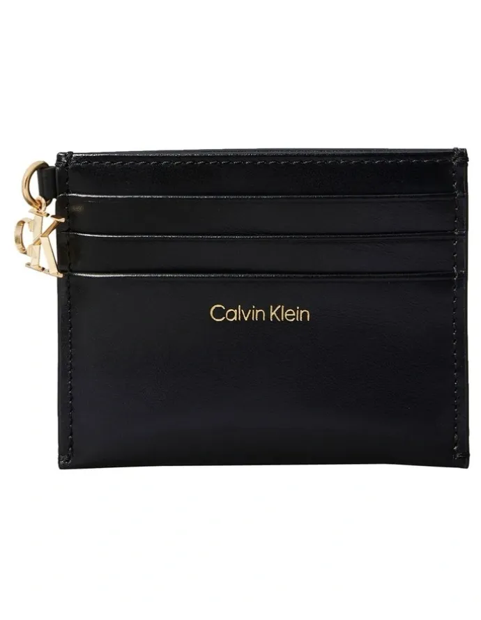 Calvin Klein Leather Zip Card Case in Black