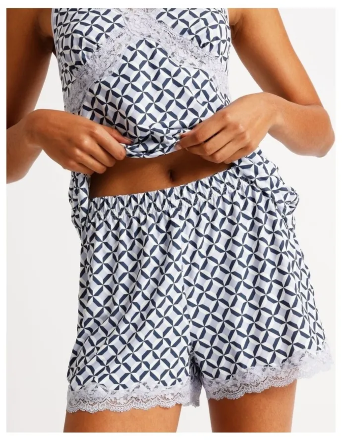 Chloe & Lola Aurora Cami Boxer PJ Set in Steel Blue Tile Print