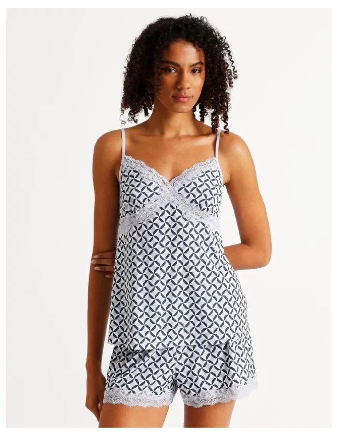 Chloe & Lola Aurora Cami Boxer PJ Set in Steel Blue Tile Print