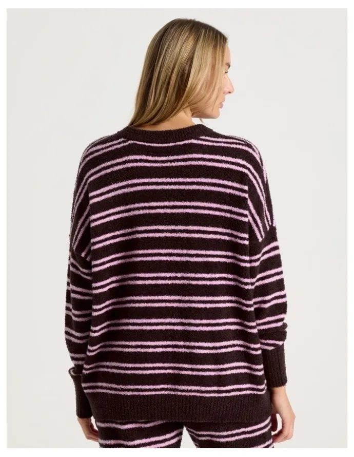 Chloe & Lola Cosy Boucle Crew Long Sleeve Top in Burnt Fig Stripe