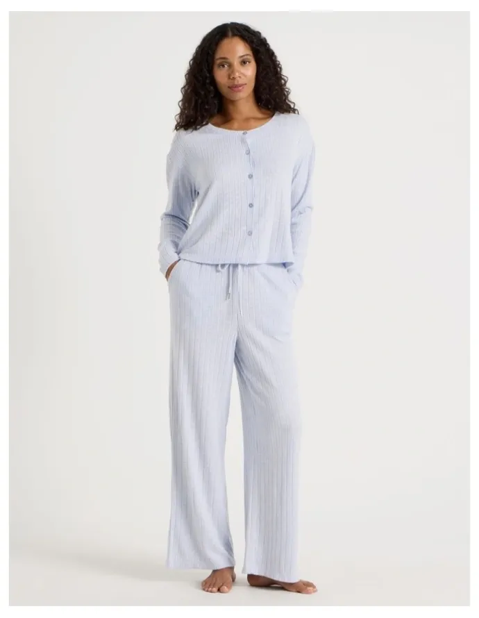 Chloe & Lola Cosy Rib Wide Leg Pant in Soft Blue