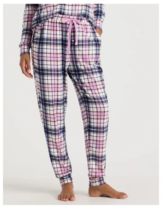 Chloe & Lola Cosy Supersoft Cuffed Pant in White Cabin Check Print
