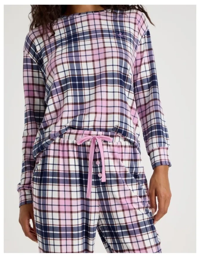 Chloe & Lola Cosy Supersoft Cuffed Pant in White Cabin Check Print