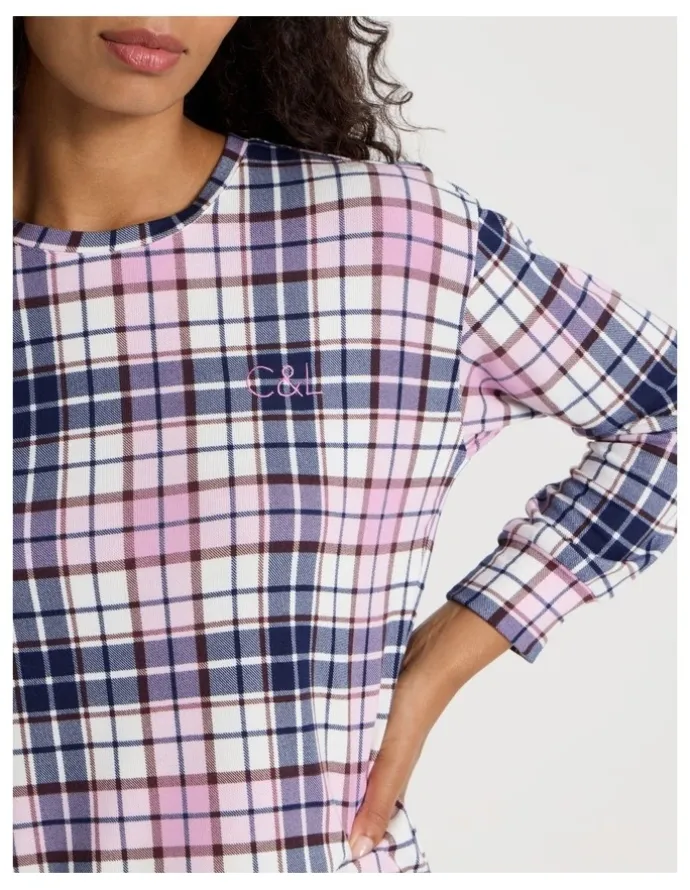 Chloe & Lola Cosy Supersoft Long Sleeve Top in White Cabin Check Print