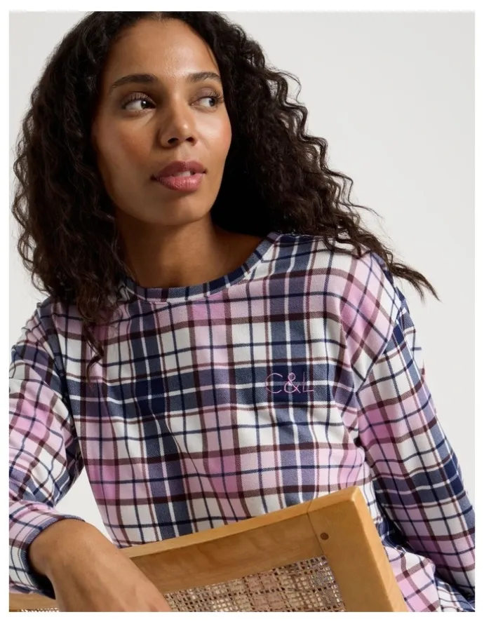 Chloe & Lola Cosy Supersoft Long Sleeve Top in White Cabin Check Print