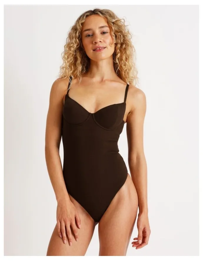 Chloe & Lola Lola Cotton Rib Balconette Bodysuit in Chocolate