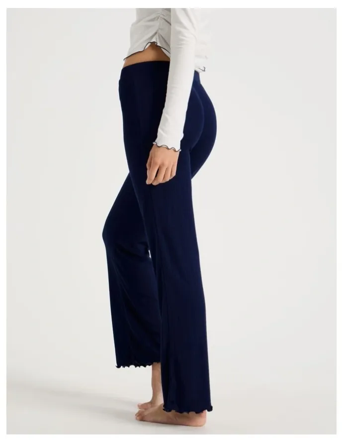 Chloe & Lola Lola Fluted Pointelle Pants in Navy