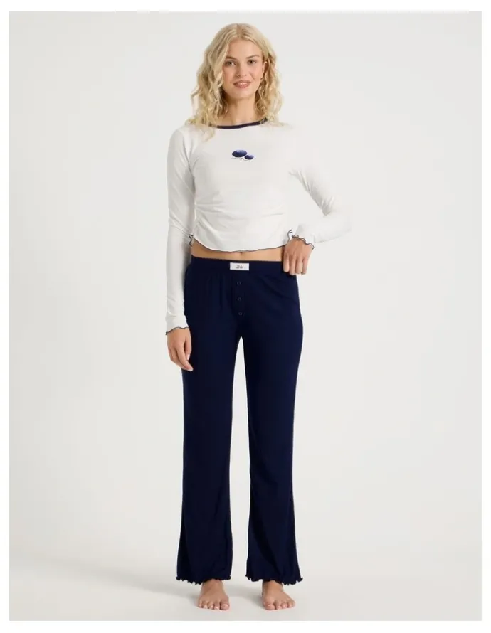 Chloe & Lola Lola Fluted Pointelle Pants in Navy