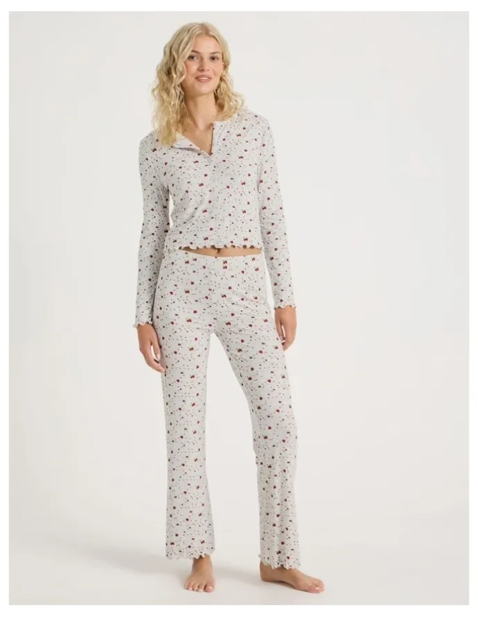 Chloe & Lola Lola Fluted Rib Long Sleeve Top in Strawberry Fields Print