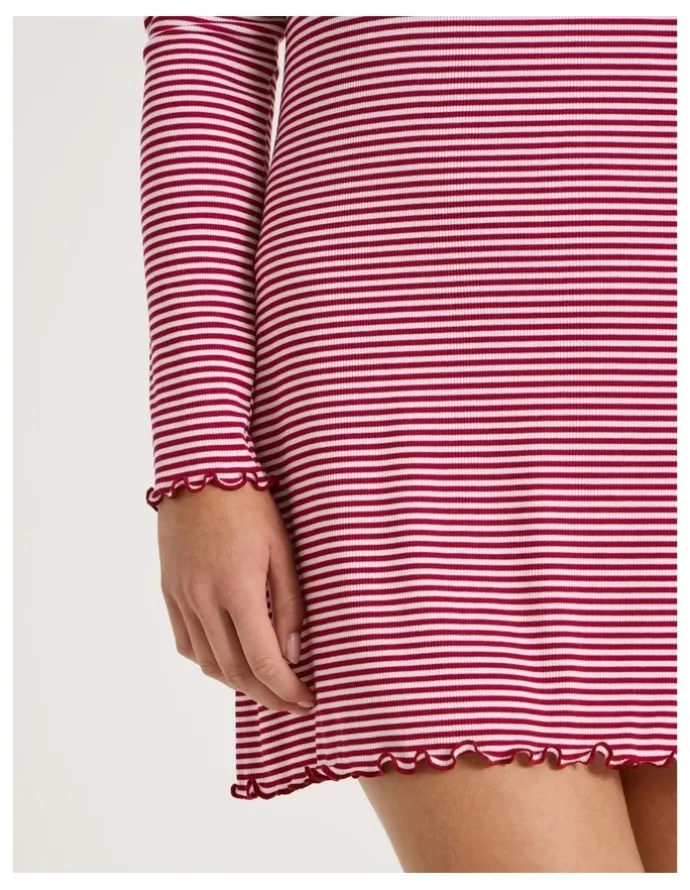 Chloe & Lola Lola Fluted Rib Long Sleeve Chemise in Chilli Red Y/D Stripe