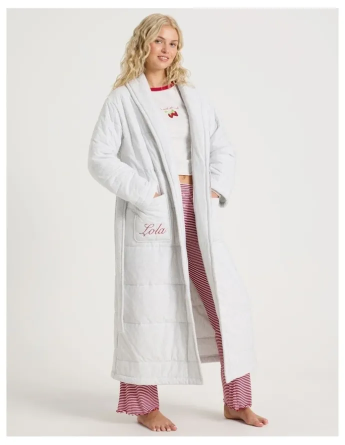 Chloe & Lola Lola Quilted Robe in Grey Marle