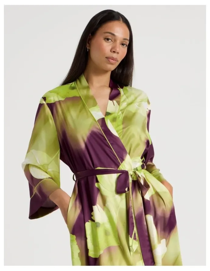 Chloe & Lola Luxe Satin Long Robe in Berry Floral Print