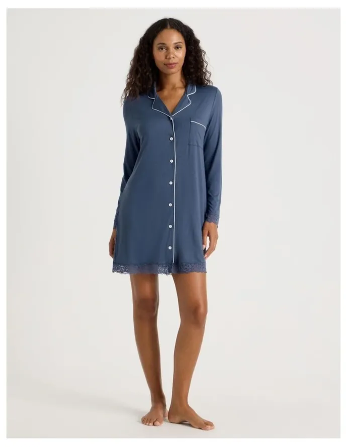 Chloe & Lola Pure Comfort Lace Nightshirt in Indigo