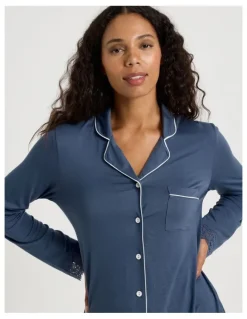 Chloe & Lola Pure Comfort Lace Trim Long Sleeve Long PJ Set in Indigo