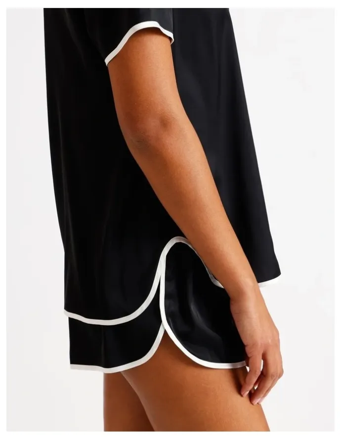 Chloe & Lola Signature Satin Binding Short Sleeve Short PJ Set in Black