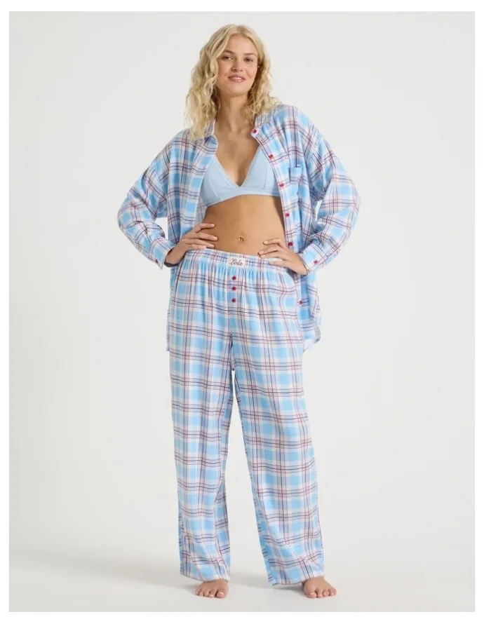 Chloe & Lola Lola Flannelette Boyfriend Pant in Blue & Red Check Print