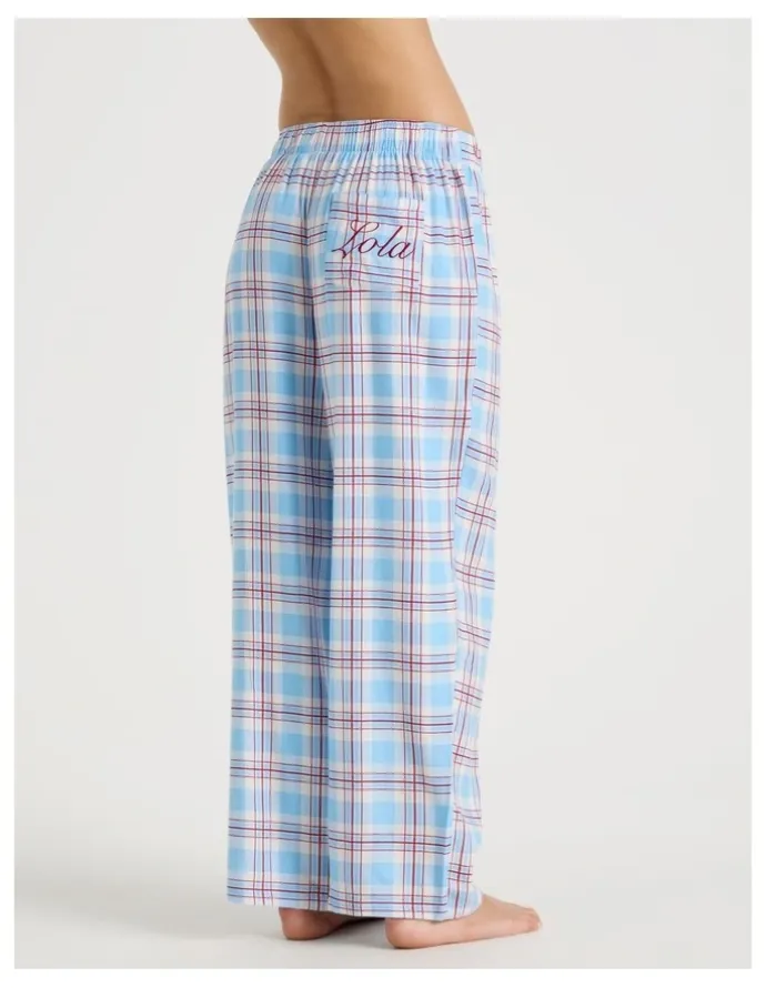 Chloe & Lola Lola Flannelette Boyfriend Pant in Blue & Red Check Print