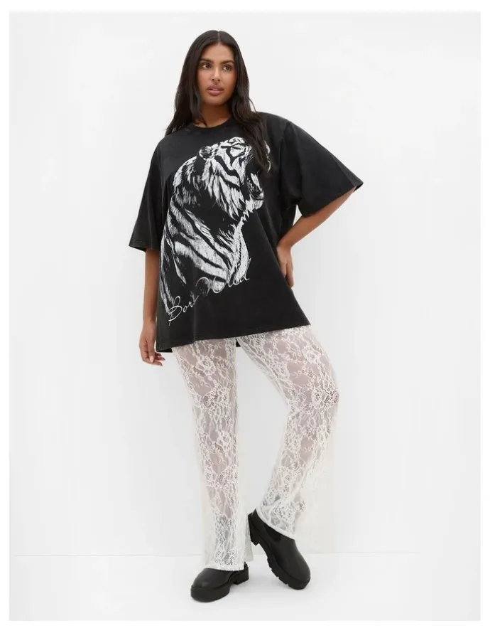 City Chic Aura Lace Pant in Ivory
