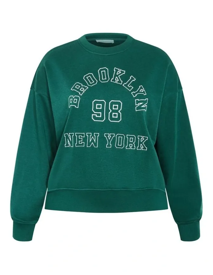 City Chic Brooklyn Crew Neck Sweatshirt in Varsity Green