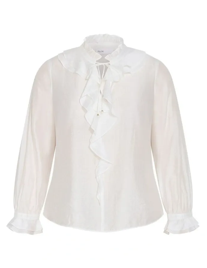 City Chic Dakota Frill Top in Ivory