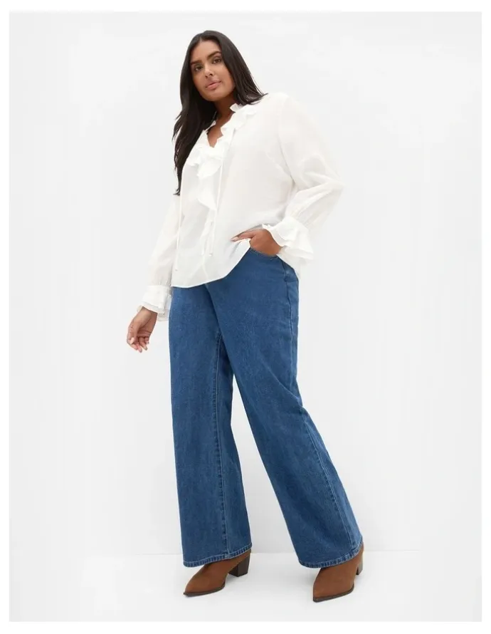 City Chic Dakota Frill Top in Ivory