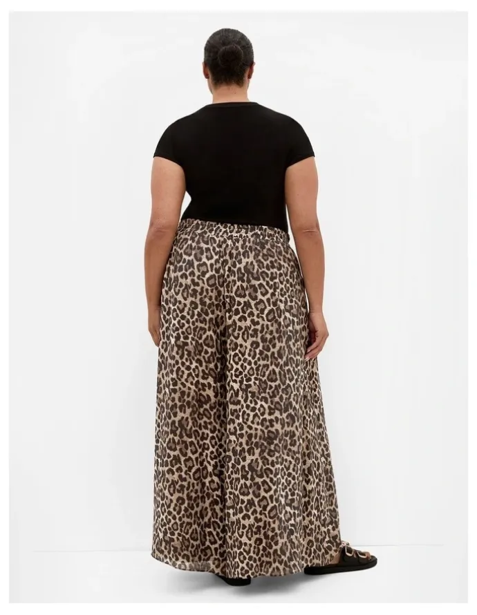 City Chic Elsie Leopard Print Wide Leg Pant in Chocolate