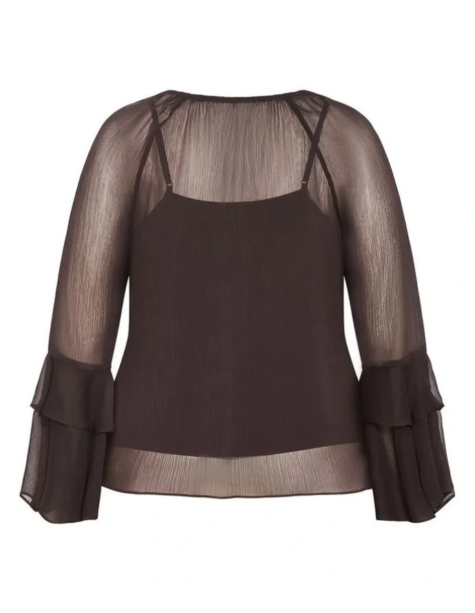 City Chic Glam Frill Top in Espresso