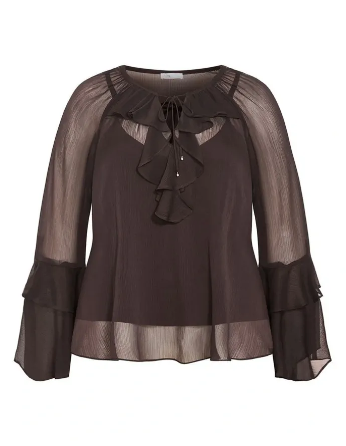City Chic Glam Frill Top in Espresso