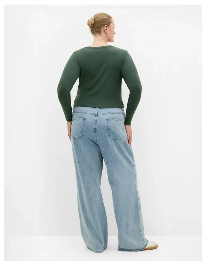 City Chic Lily Button Through Rib Top in Forest