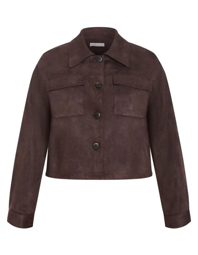 City Chic Liza Lightweight Suedette Jacket in Espresso