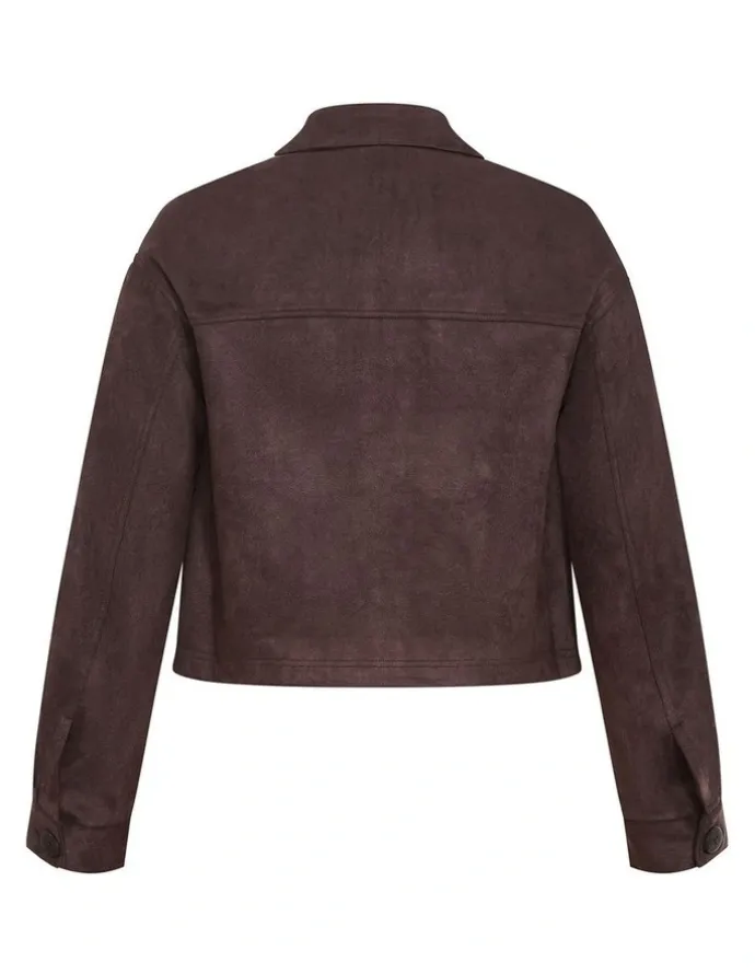 City Chic Liza Lightweight Suedette Jacket in Espresso
