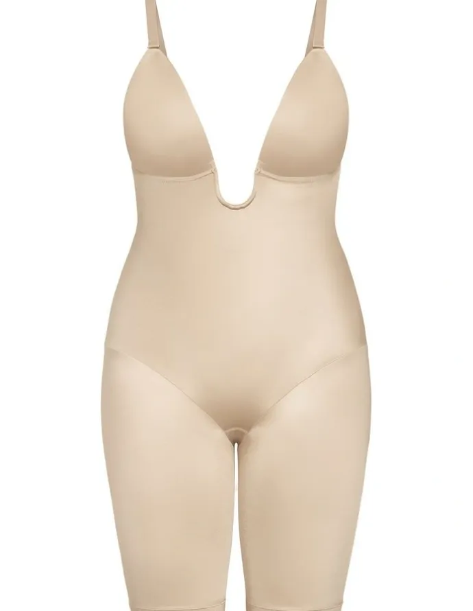 City Chic Plus Size Smooth Plunge Bodyshaper in Latte