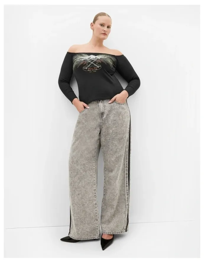City Chic Urban Status Off Shoulder Top in Black
