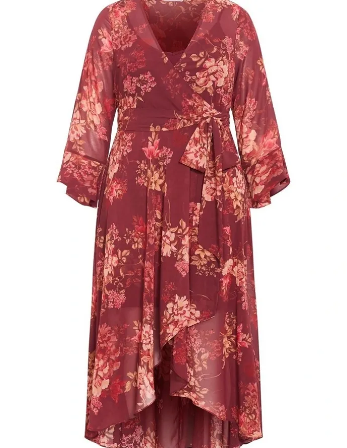 City Chic Bloom Print Wrap Maxi Dress in Rust