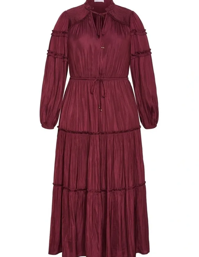 City Chic Drama Queen Long Sleeve Maxi Dress in Wildberry