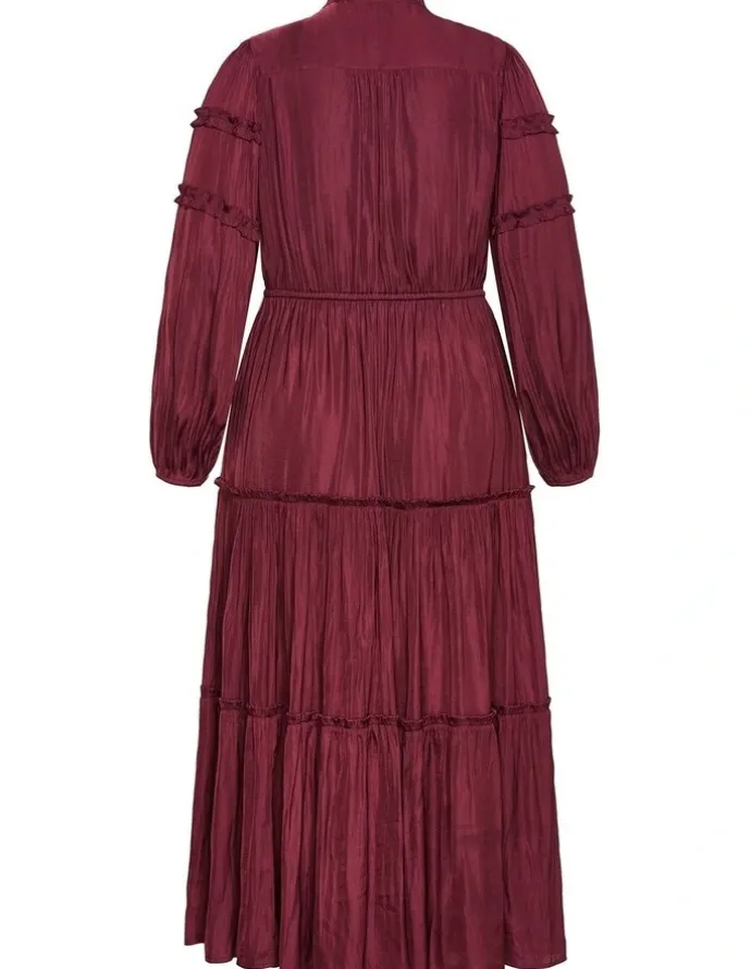 City Chic Drama Queen Long Sleeve Maxi Dress in Wildberry
