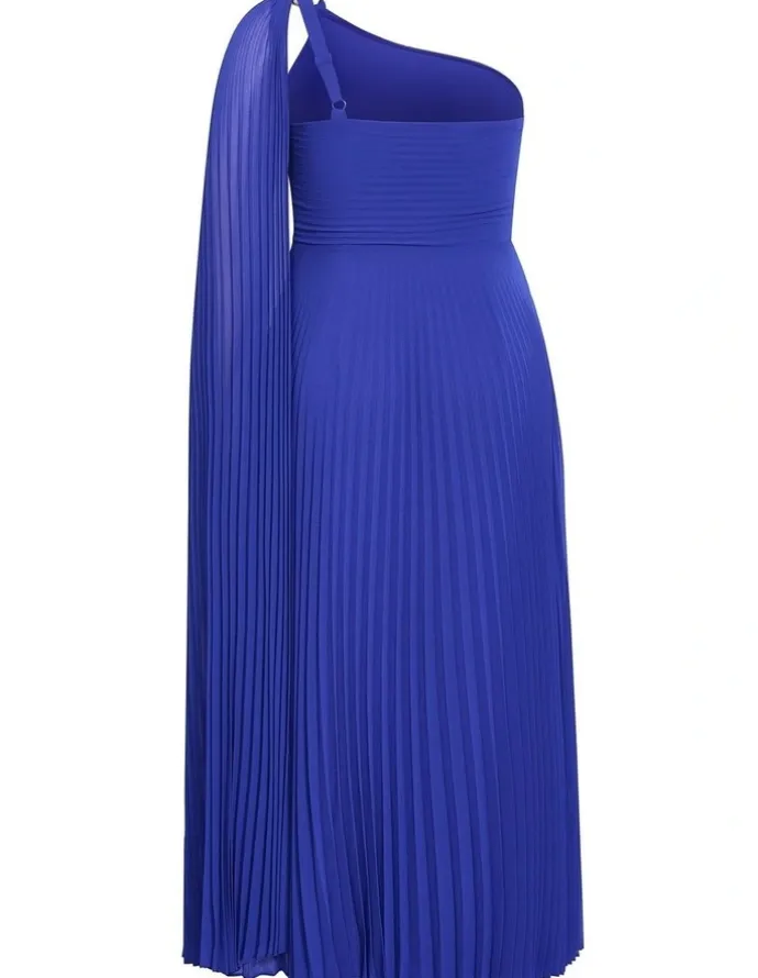 City Chic Eloura One Shoulder Pleat Maxi Dress in Deep Ocean