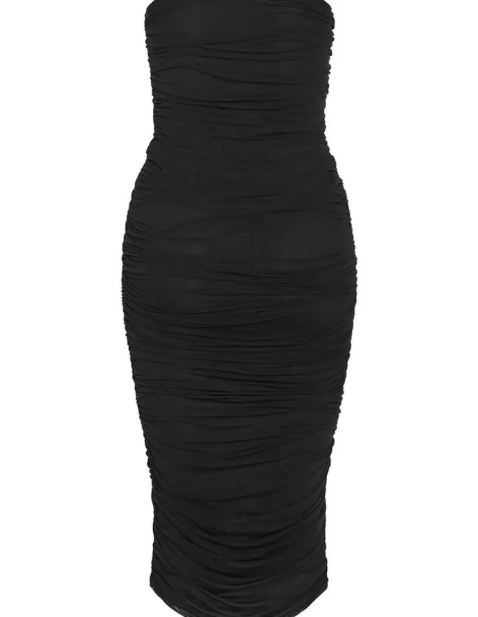City Chic Halo Strapless Ruched Dress in Black
