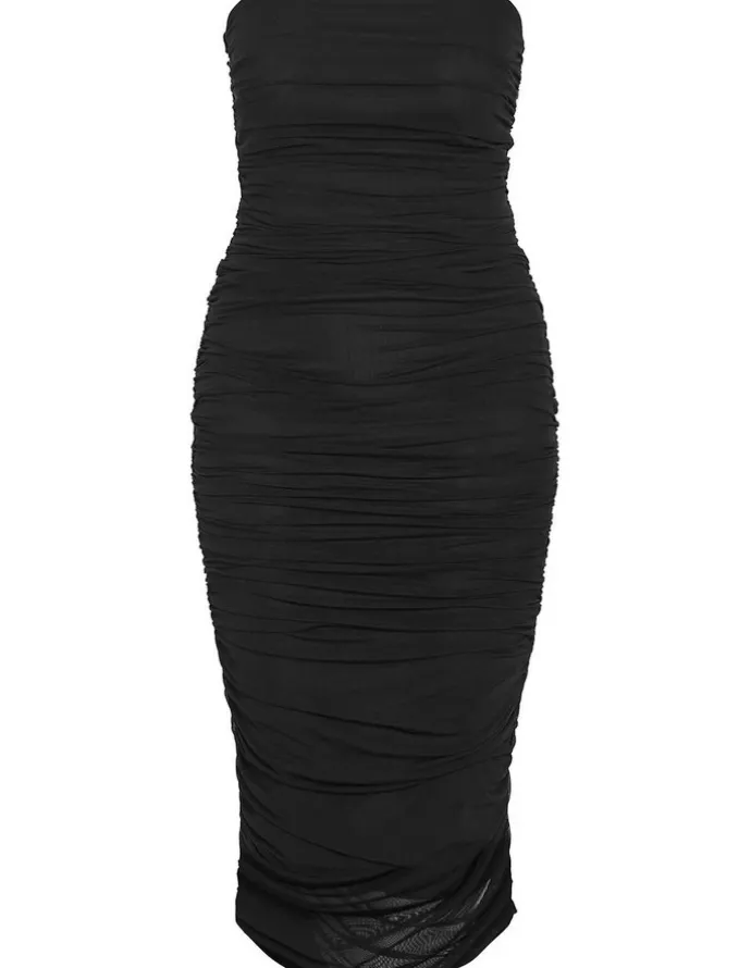 City Chic Halo Strapless Ruched Dress in Black