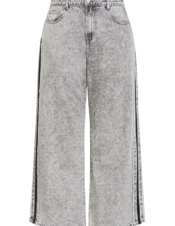 City Chic Harley Fit Leila Side Stripe Wide Leg Jean in Light Grey Wash
