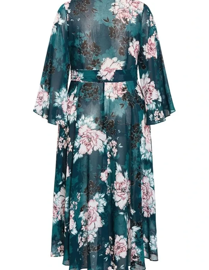 City Chic Jade Blossom Long Sleeve Maxi Dress in Jade