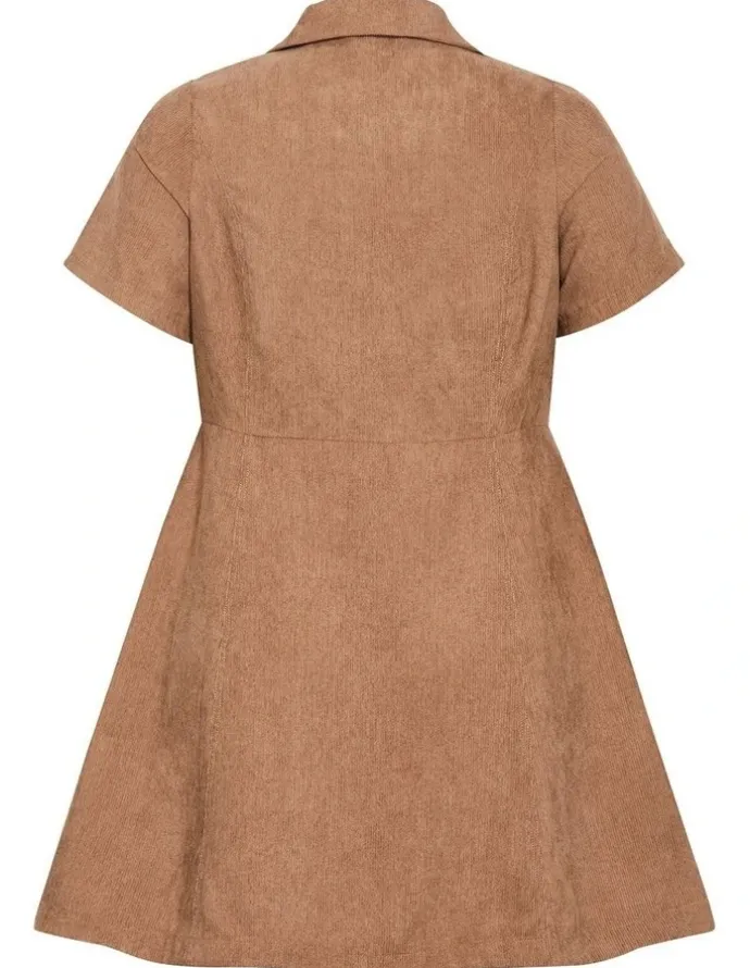 City Chic Leia Short Sleeve Mini Dress in Caramel