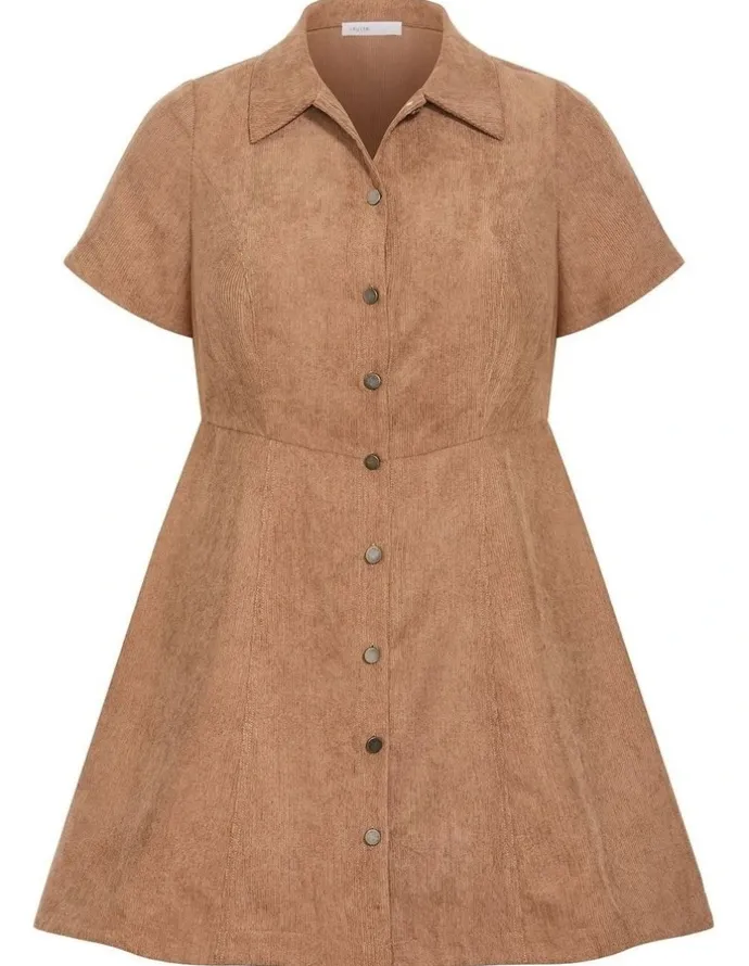 City Chic Leia Short Sleeve Mini Dress in Caramel