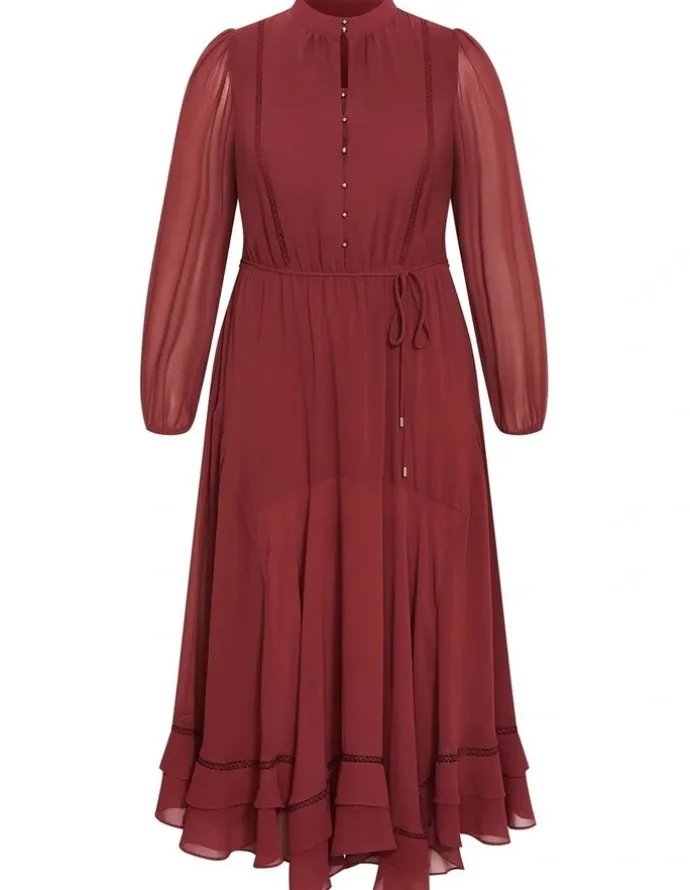 City Chic Yasmine Long Sleeve Maxi Dress in Burnt Sienna