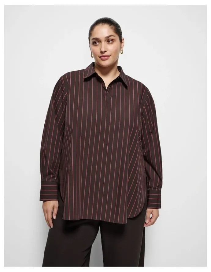 Commonry Good Earth Cotton Demi Shirt in Bitter Chocolate Stripe