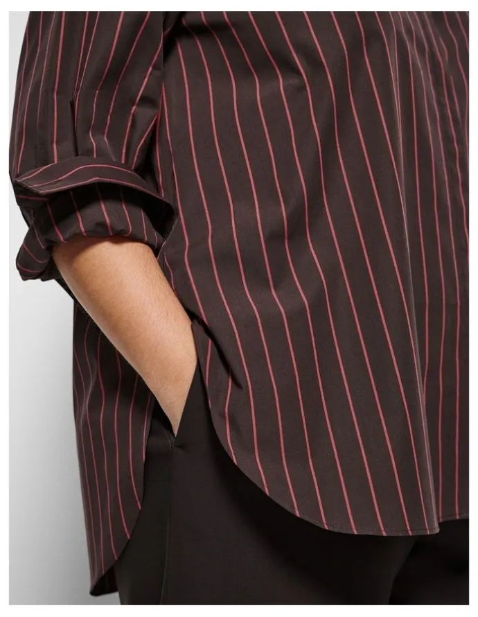 Commonry Good Earth Cotton Demi Shirt in Bitter Chocolate Stripe