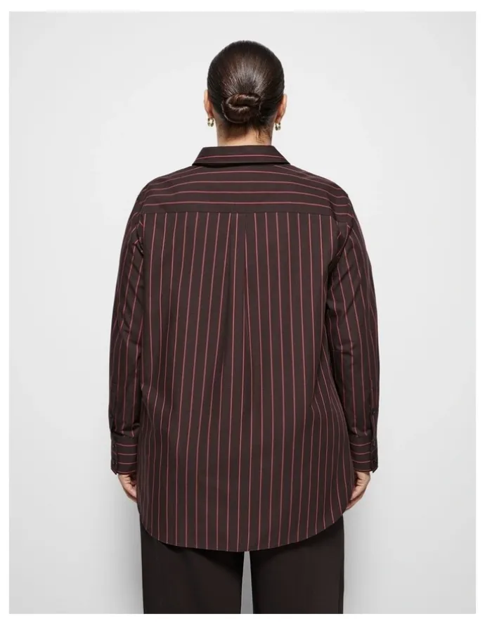 Commonry Good Earth Cotton Demi Shirt in Bitter Chocolate Stripe